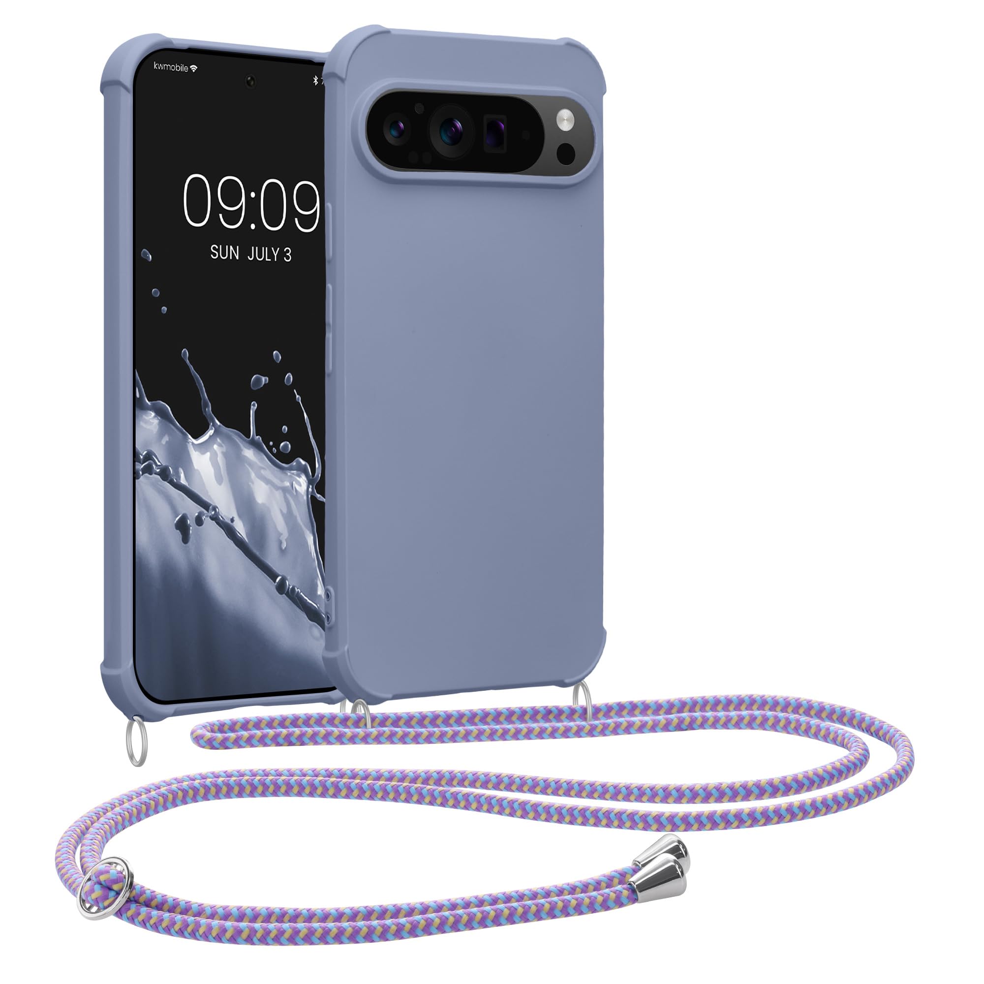 kwmobile Custodia Compatibile con Google Pixel 9 / Pixel 9 Pro Cover - Back Case in Silicone TPU - Protezione Smartphone con Cordino - lavanda