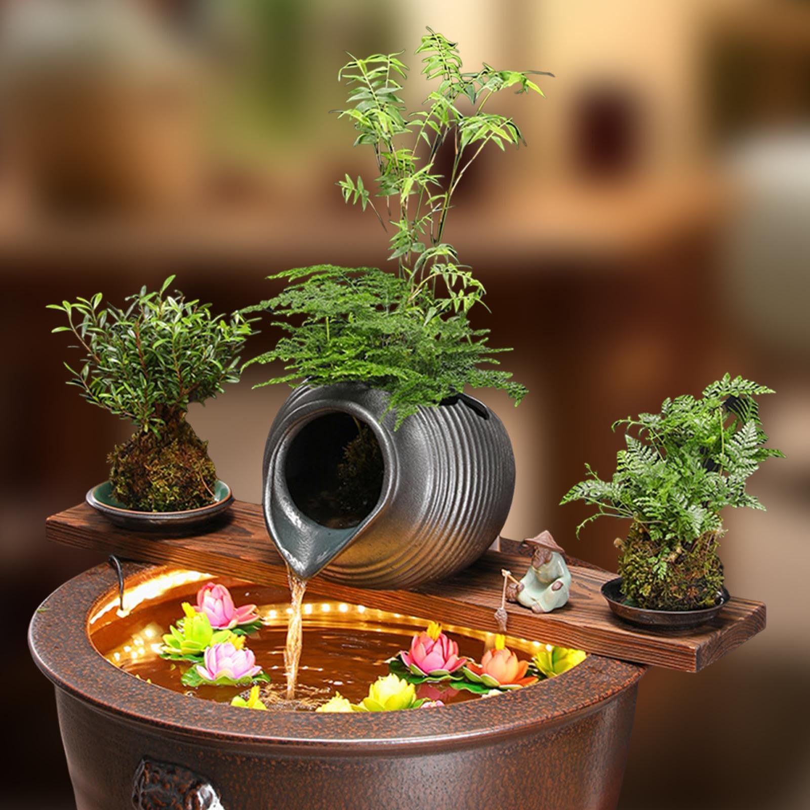 Waterfall Water Fountain Jar Clay Pot Black Versatile Flowing Water Ornament-image-6
