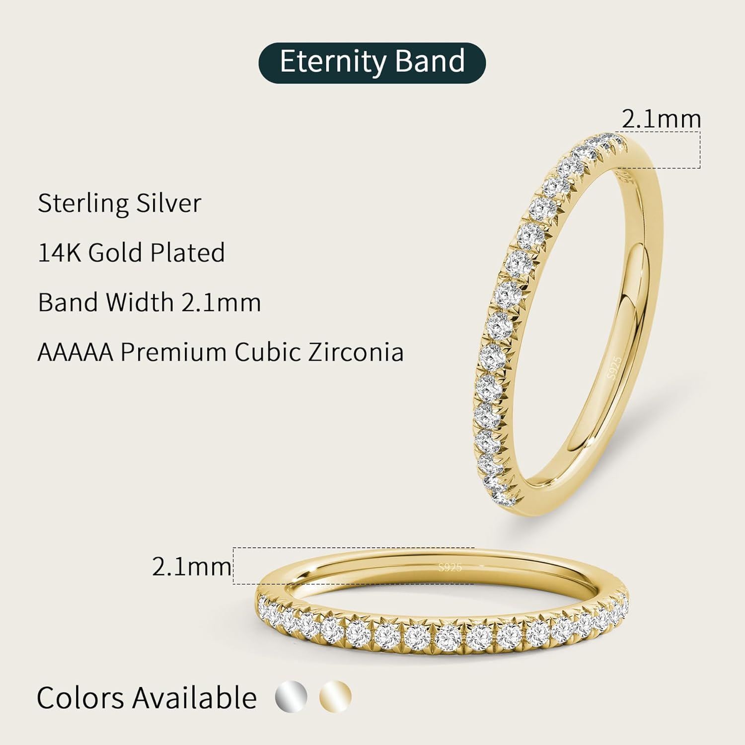 ASHINE Moissanite Eternity Band Ring for Women, 925 Sterling Silver Gold Plated Bezel Set Stackable Ring - Image 3