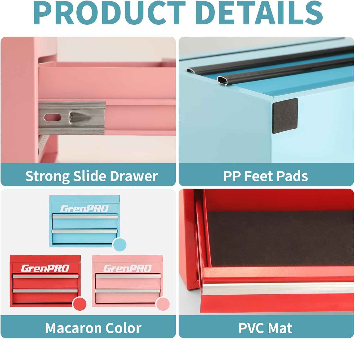 Mini Tool Box Metal with Drawers, Miniature Tiny Steel Tool Box, Mini Toolbox with PVC Liners and PP Feet Pads, Free Storage Containers & Tool Chest