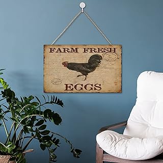 Poultry Chicken Hen Farmhouse Animal Wood Plaque 10x16 Inch, Farm Fresh Eggs Rustic Wood Sign Pallet Sign Home Wall Decor