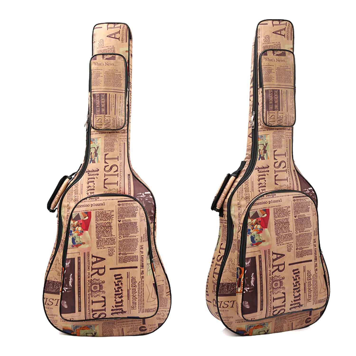Housse de transport pour guitare folk acoustique ou classique en tissu Oxford imperméable à double couture rembourrée Motif journal kaki 104 cm