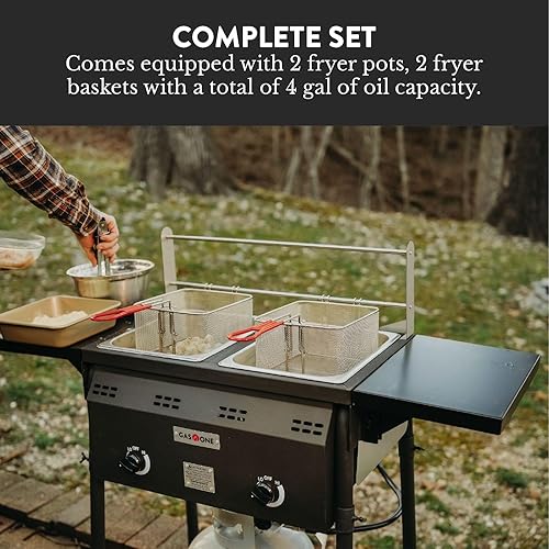 Miniatura 4 de GasOne B-5850A - Freidora de propano para exteriores, quemadores dobles, cestas y tapas extraíbles de 16 cuartos de galón, carrito de freidora de