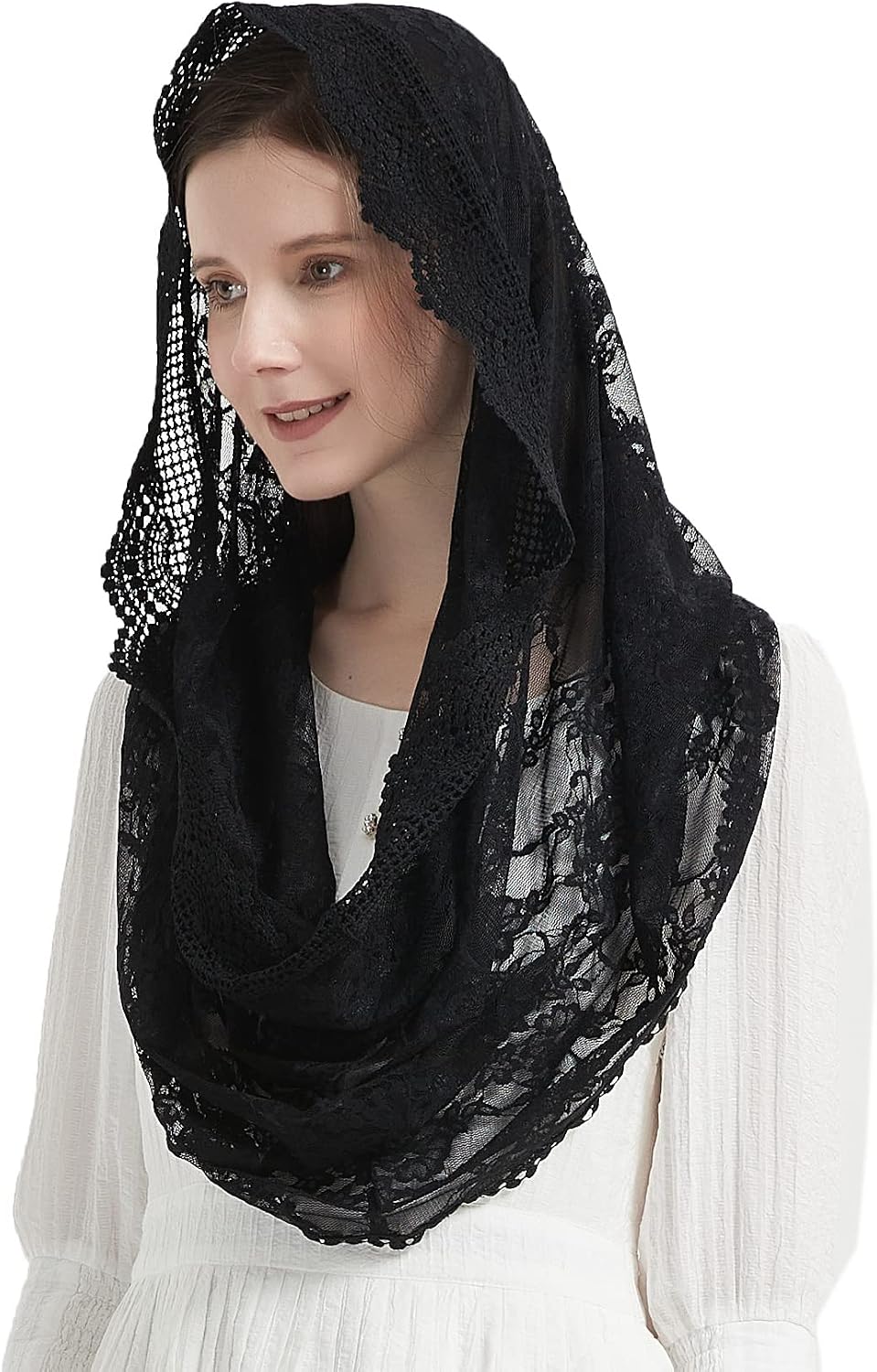 Lace Chapel Veil Mantilla Infinity Veil Multicolored Embroidered Cherry Blossom Style Latin Mass M7
