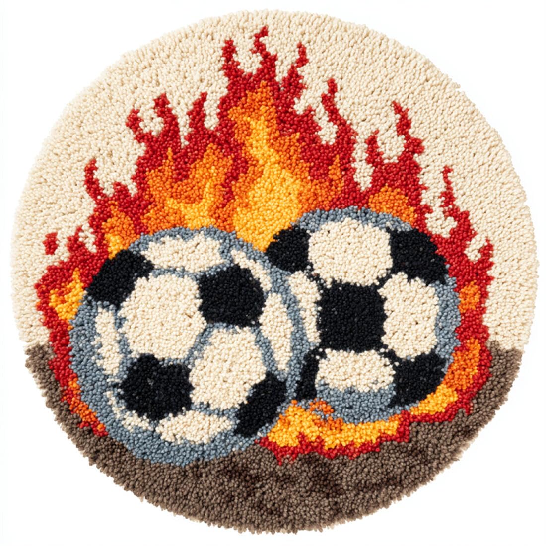 Rqwybcaxn DIY Latch Hook Rug Kit for Teens Embroidery Kit Cartoon Soccer 80x80cm Round Tapestry with Crochet Hook Study Craft Gift