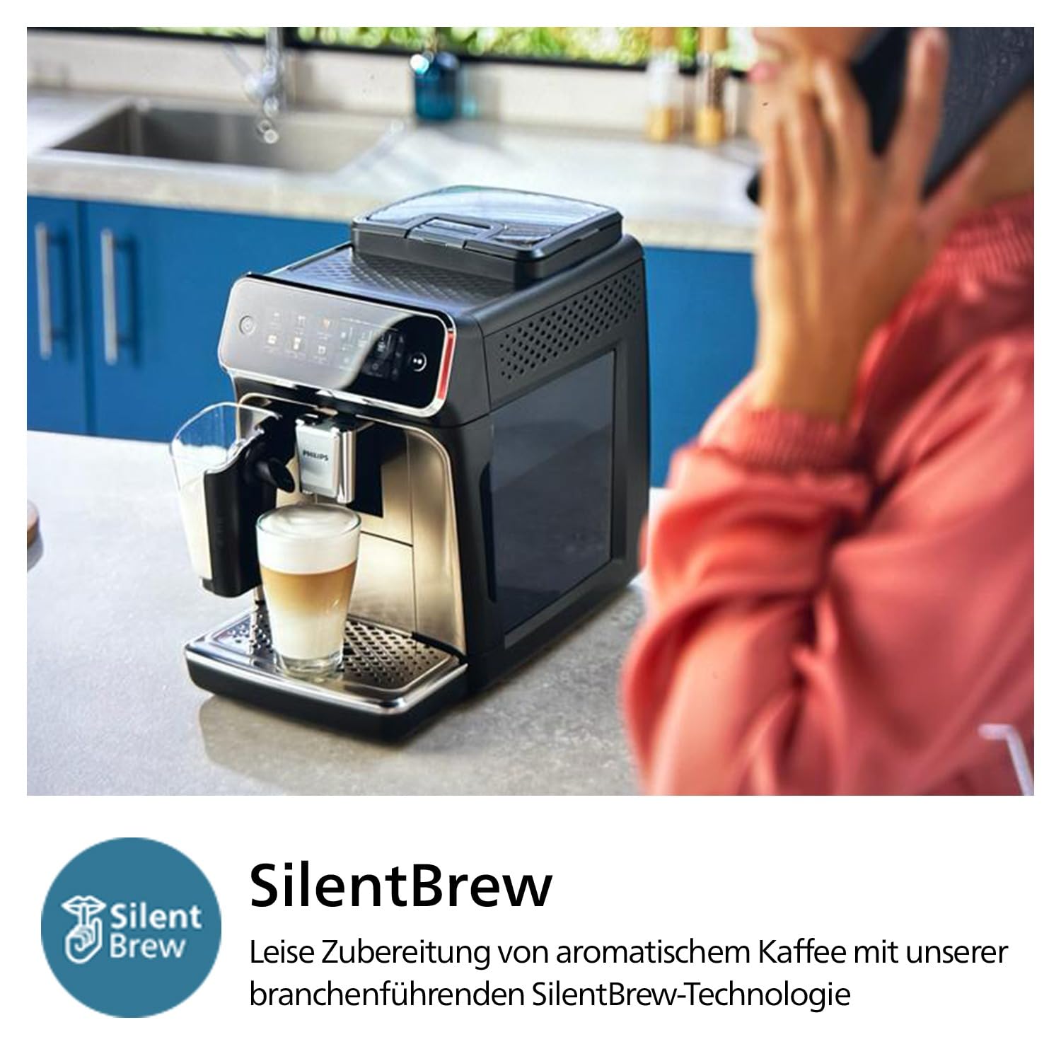 PHILIPS 3300 Series Kaffeevollautomat EP3347/90 mit LatteGo, SilentBrew, Keramikmahlwerk, AquaClean, Schwarzchrom