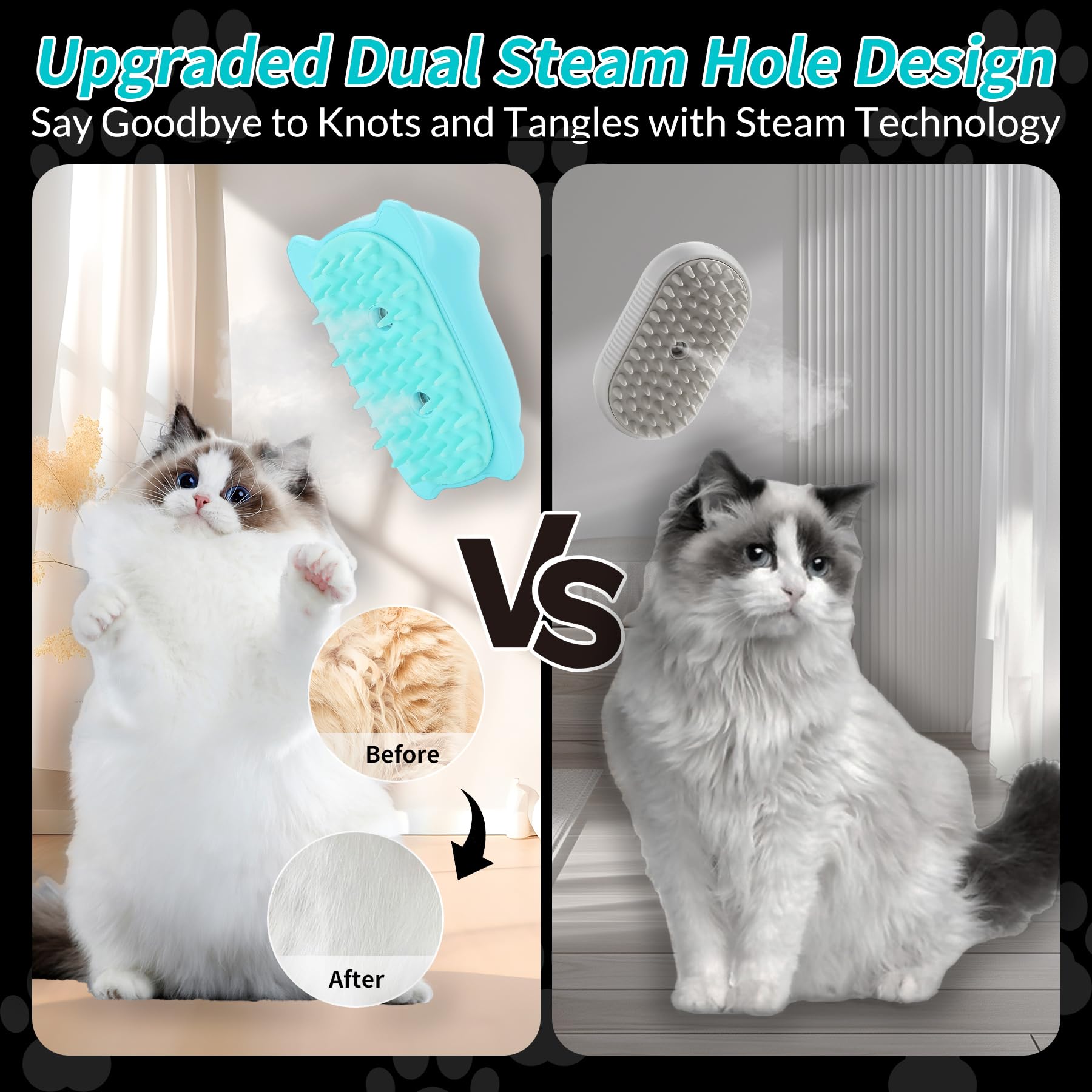 Spazzola a vapore per gatti, spazzola 3 in 1 per gatti a vapore per spargimento di capelli, spazzola per toelettatura con vapore, spazzola ricaricabile in silicone per animali domestici, per cani e