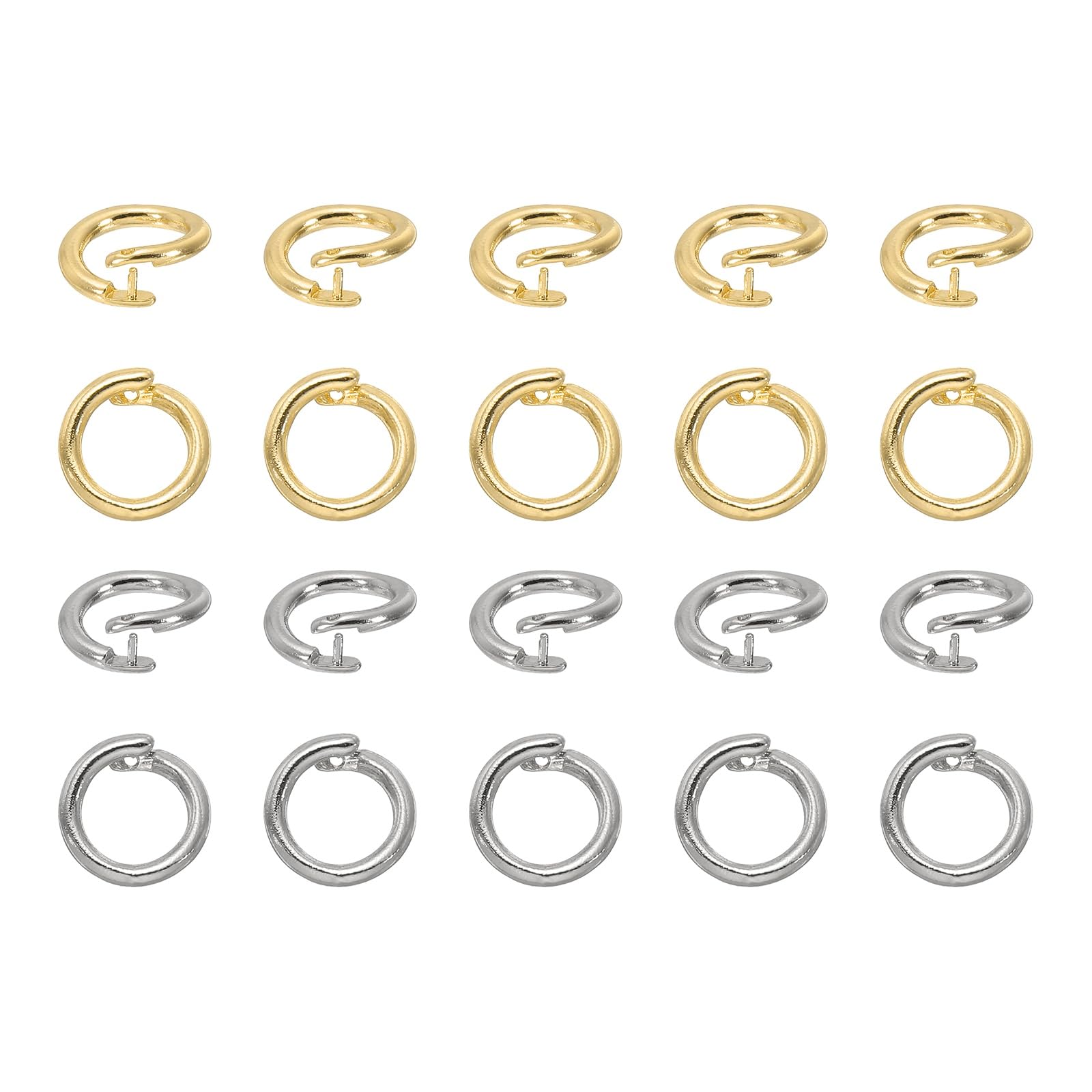 sourcing map 20 Pcs Locking Jump Rings 10mm Round Twist Clasp Open End Jump Rings Connector Link for DIY Craft Jewelry Making Findings Necklace Bracelet Keychain, White Gold/18k Gold