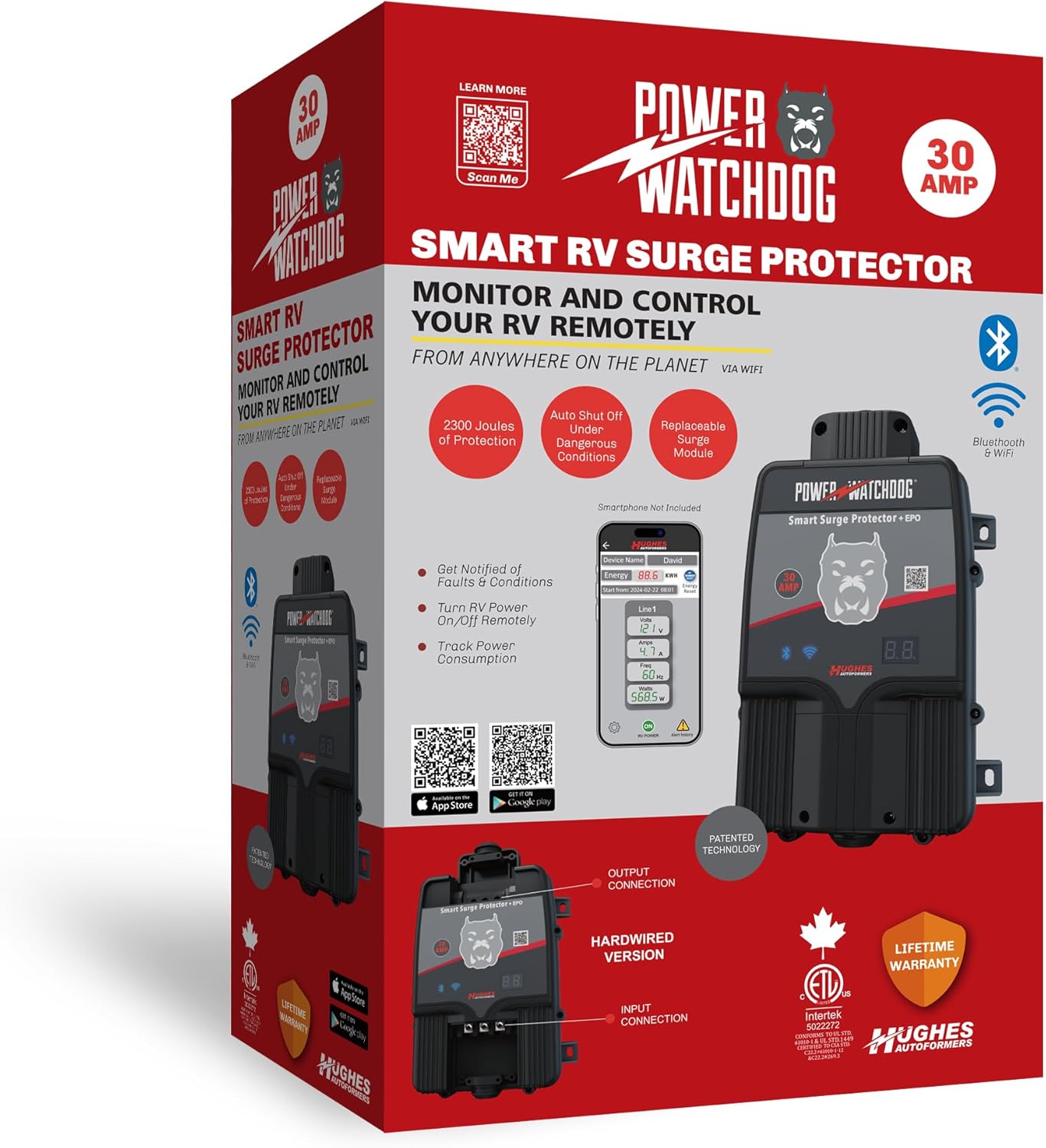 Power Watchdog PWD30EPOHW 30 Amp Smart RV Hardwired Surge Protector - Emergency Power Off (EPO) – WiFi Monitoring - Replaceable Surge Module - LED Diagnostics - Durable for RV Campsite Use