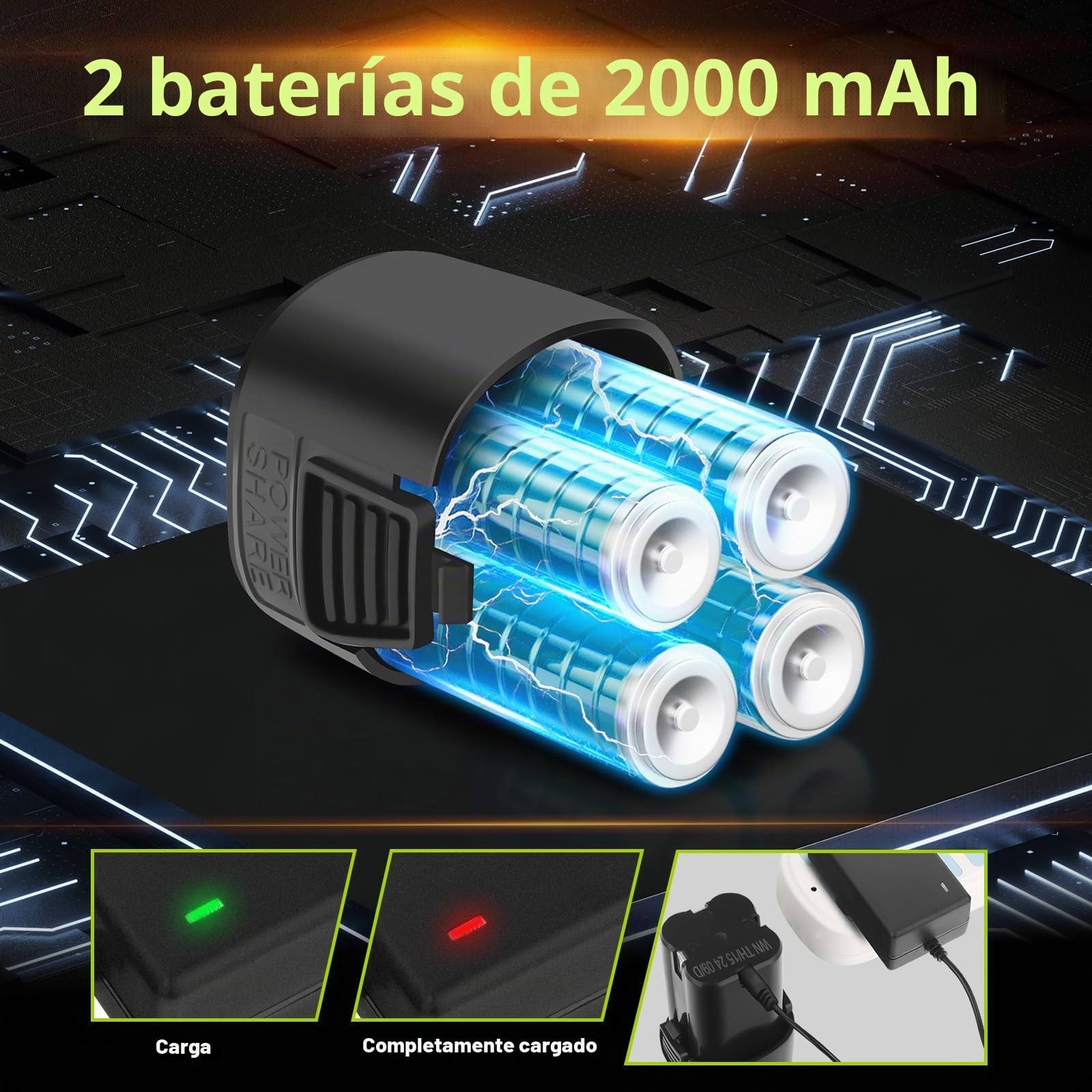 VOERJIA - Taladro atornillador inalámbrico sin escobillas 16,8 V, destornillador desatornillador con 2 x 2000 mAh, 50 Nm Max Taladro percusión, 20+3 pares, 2 velocidades, LED, portabrocas de 10 mm, 34