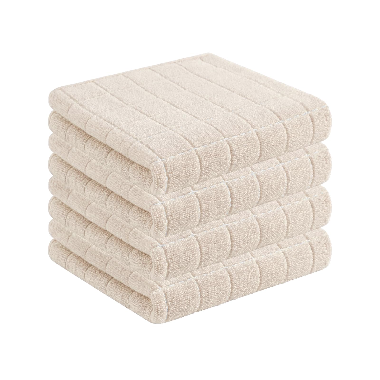 Homaxy 100% Cotton Terry Kitchen Towels, 4 Pack, Beige | Ultra Soft and Absorbent Dish Towels for Kitchen, Suitable for Drying and Washing Dishes