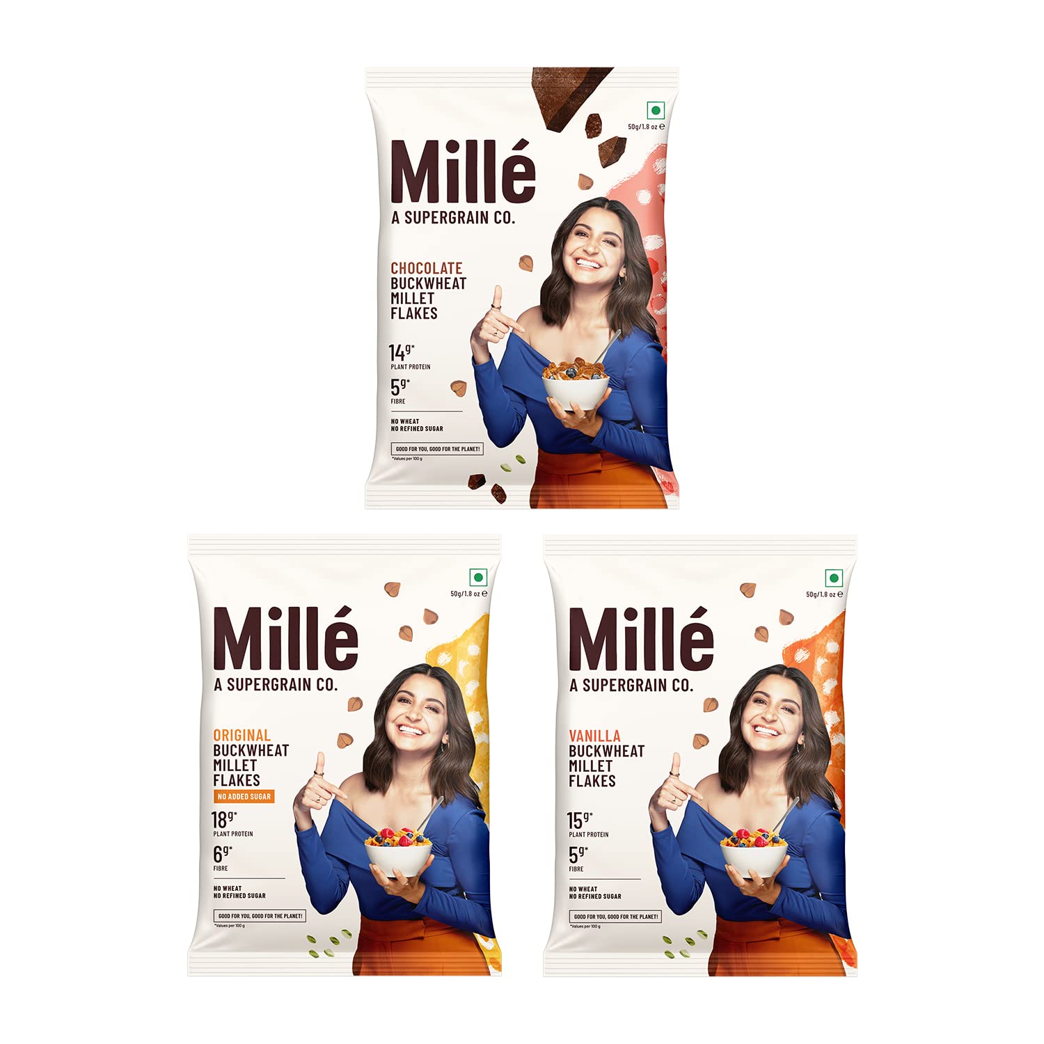 Mille Breakfast Millet Flakes Trial Pack Combo Original, Vanilla and
