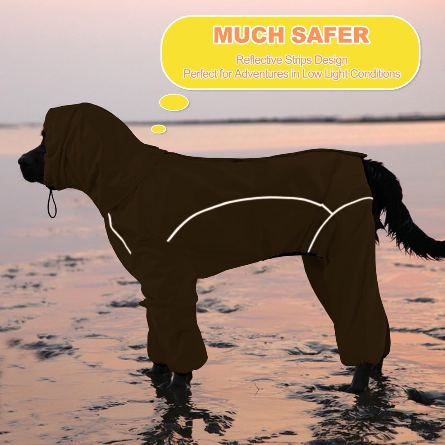Impermeabile per cani con cappuccio rimovibile, poncho a 4 zampe con catarifrangenti e apertura in lino, giacca antivento per animali domestici per pioggia e neve (arancione, XL)