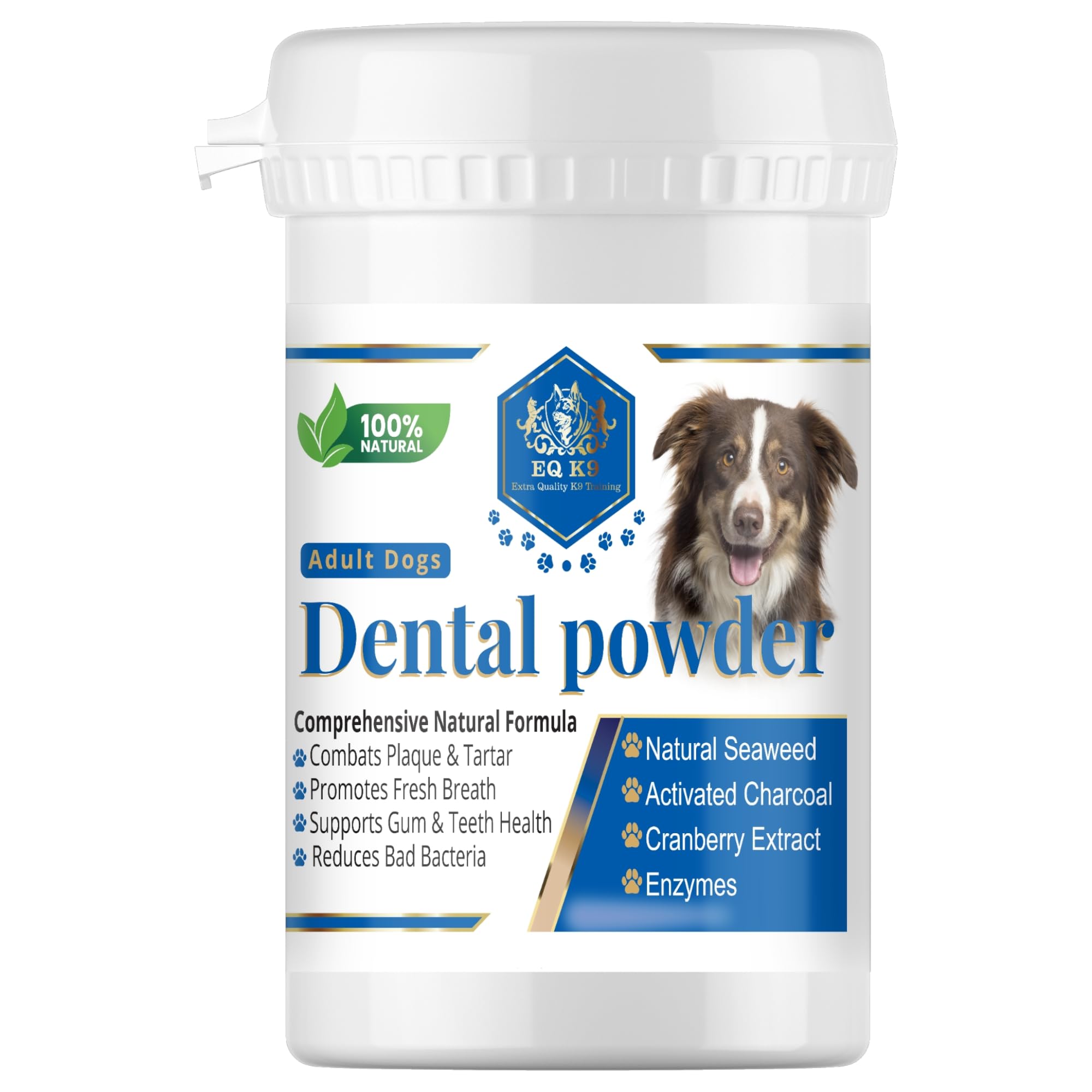 EQ K9 Plaque Off Powder for Dogs, Natural Plaque & Tartar Remover with Seaweed, Enzymes, Activated Charcoal & Zinc