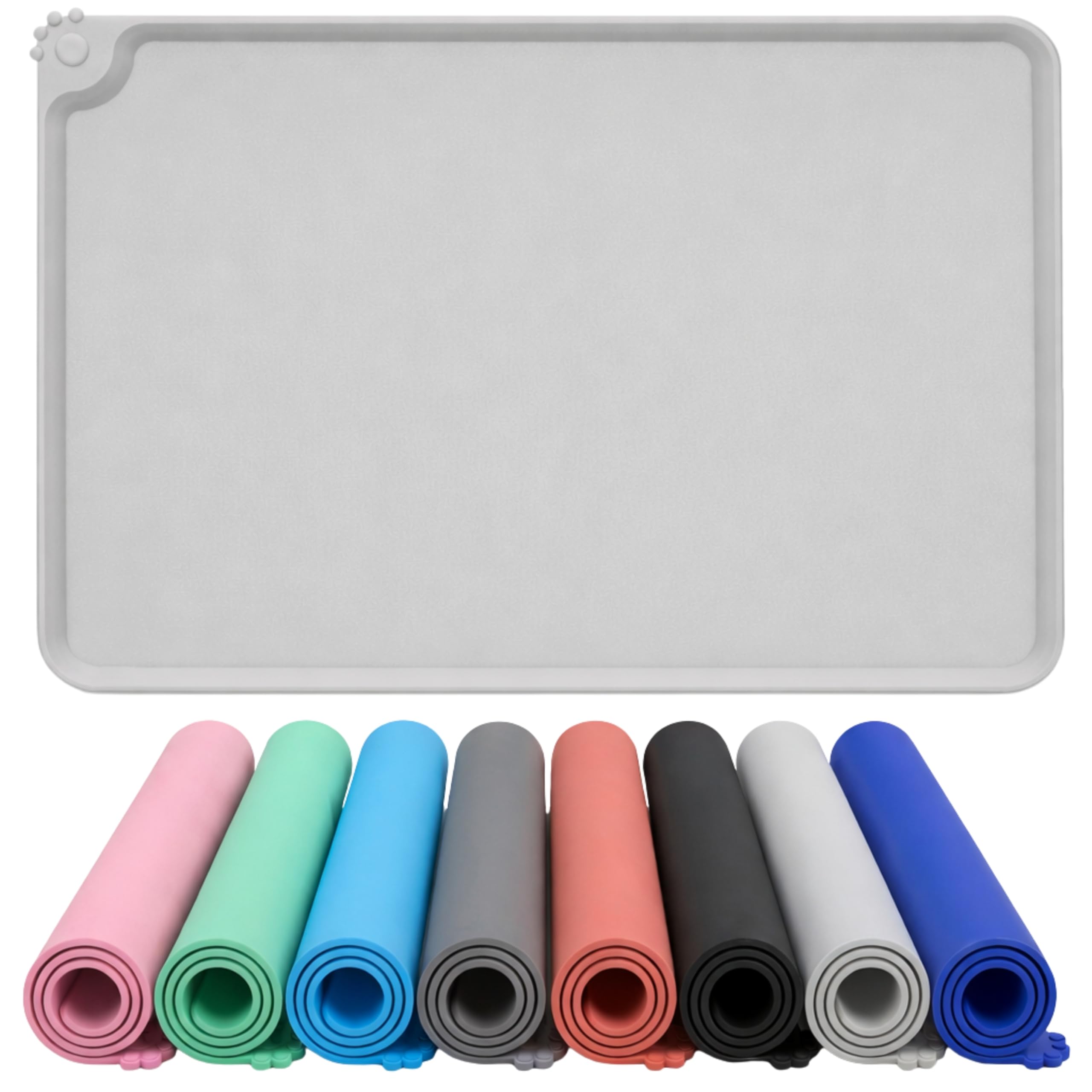 Silicone Dog Bowl Mat, Waterproof Dog & Cat Food Mat with Raised Edge