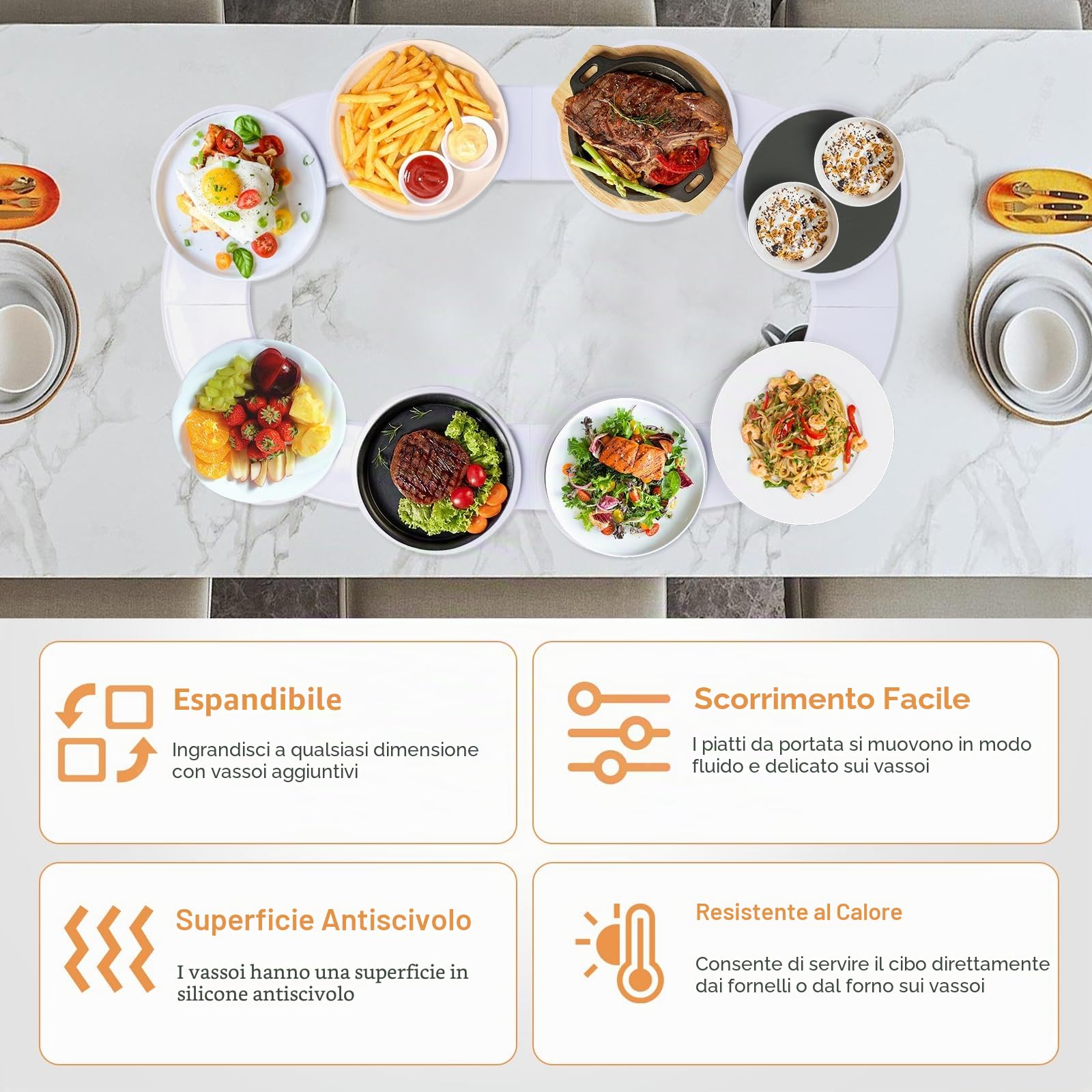 Vassoio girevole per tavolo da pranzo, piatto da portata girevole a 360°, per 8 vassoi Lazy Susan, piatto girevole per tavoli lunghi, tavolo buffet, girevole multifunzione per pasti in famiglia e