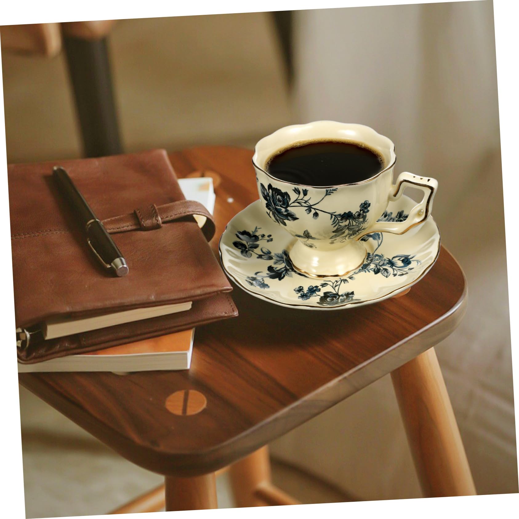 Gatuida Set Tazza e Piattino da Caffè in Ceramica Blu, Stile Europeo