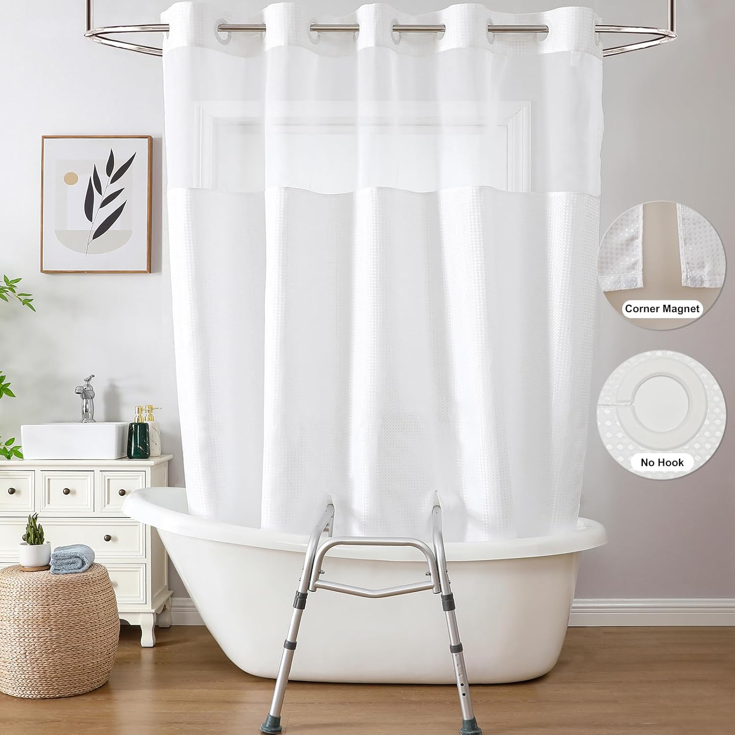 Summout Waffle Split Shower Curtain for Bath Transfer