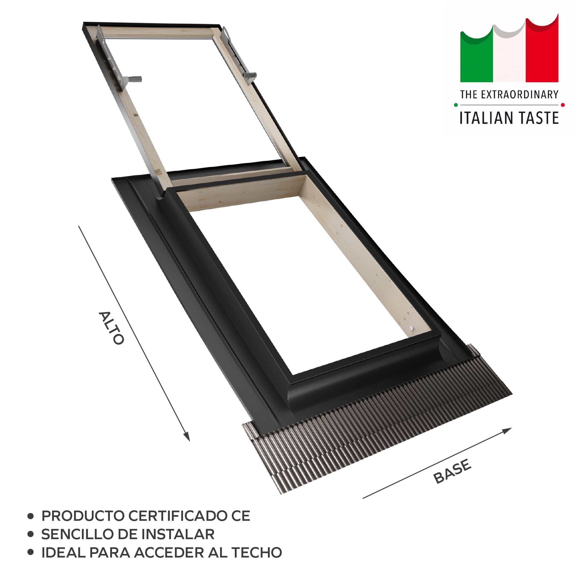 Emica - Claraboya abertura Vasistas en Aluminio | Línea Best Vidrio Antigranizo y Seguridad Interna 4T-9-4T | Tirador con 4 posiciones de apertura | Ventanas para Tejados (55x72 Base x Alto)