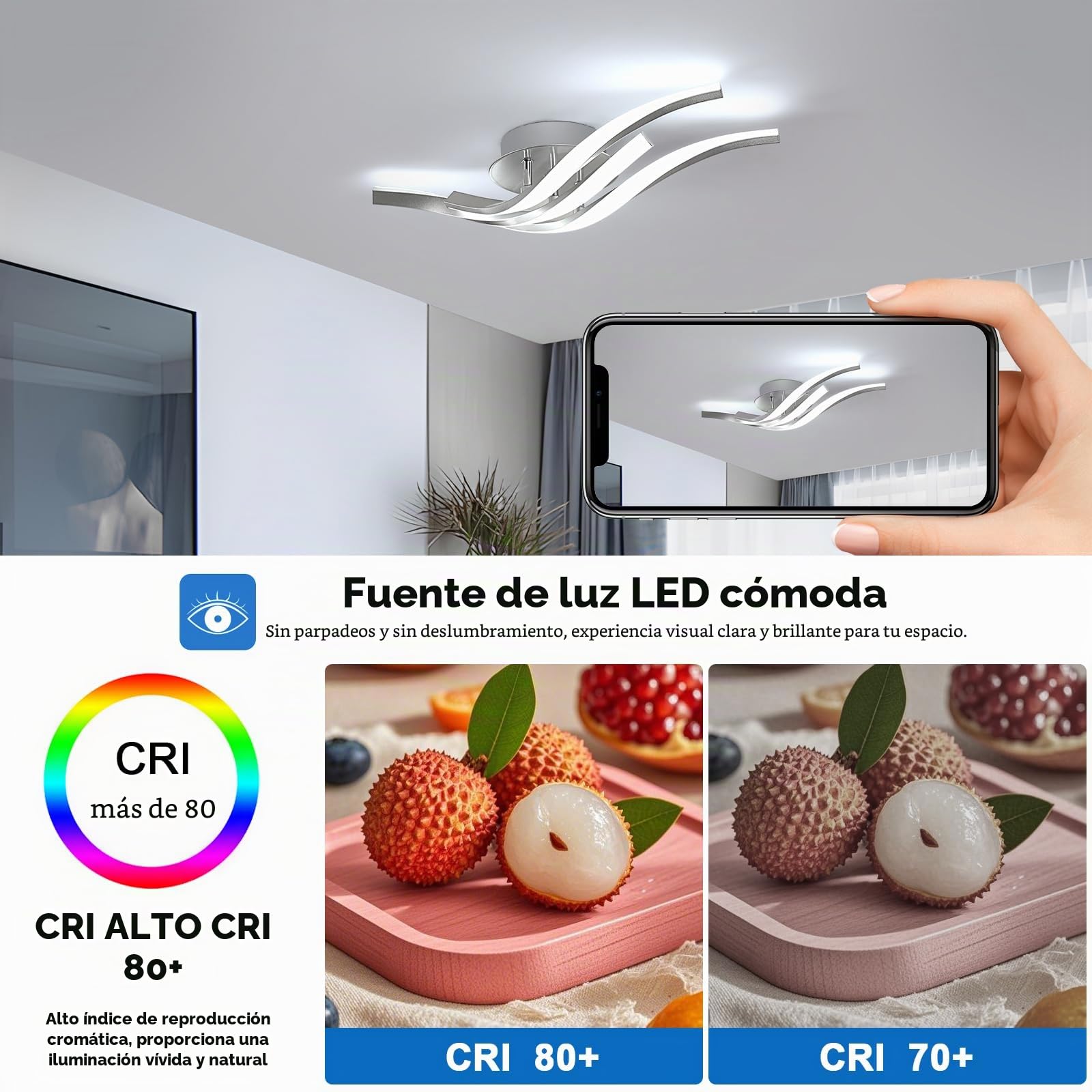 Dorlink Lampara Techo LED 3 Luces, Lampara Techo Dormitorio, Plafon LED Techo 6500K Blanco Frío, 24W 1920LM Lamparas de Techo Salón Plata, Lamparas Techo para Cocina, Comedor, 52CM