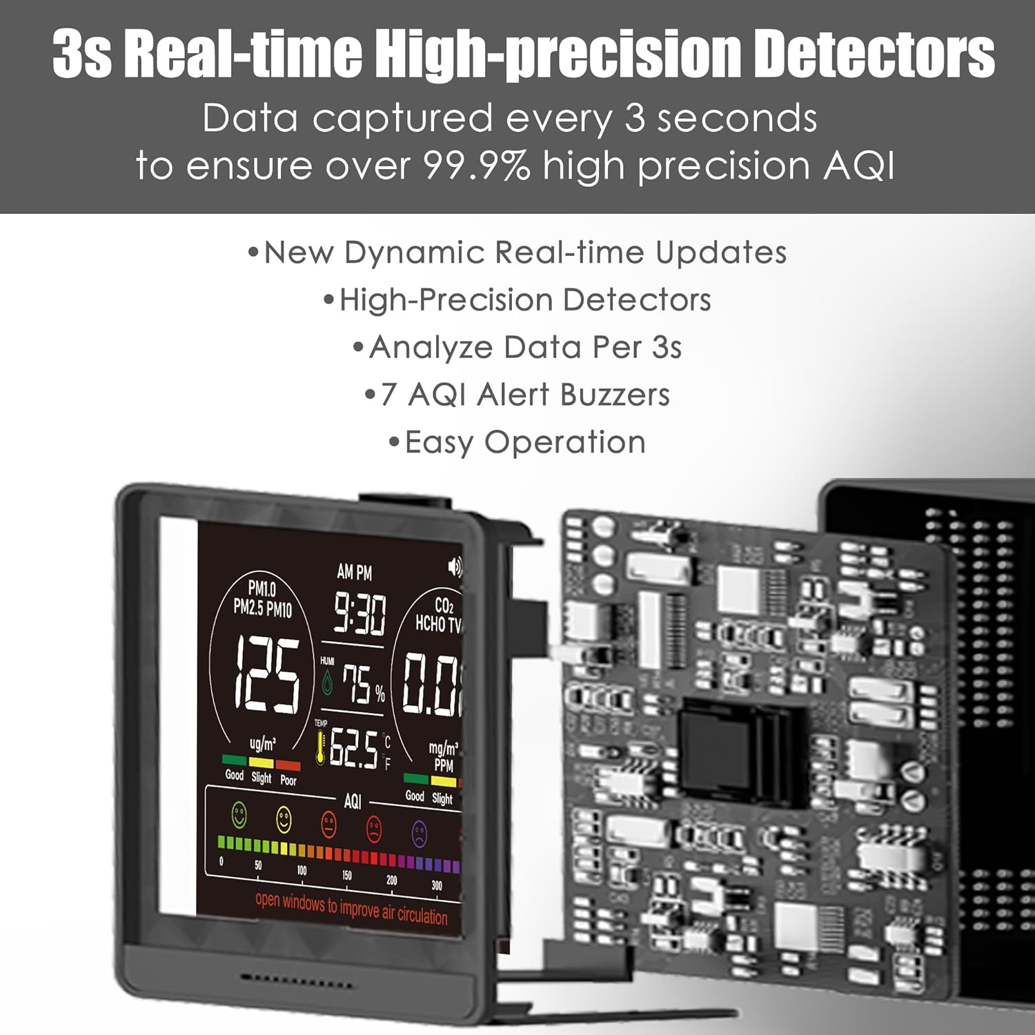 Professional Indoor Air Quality Monitor with AQI Alerts, Portable Real-Time Detector for Home, Car, Plants & Pet