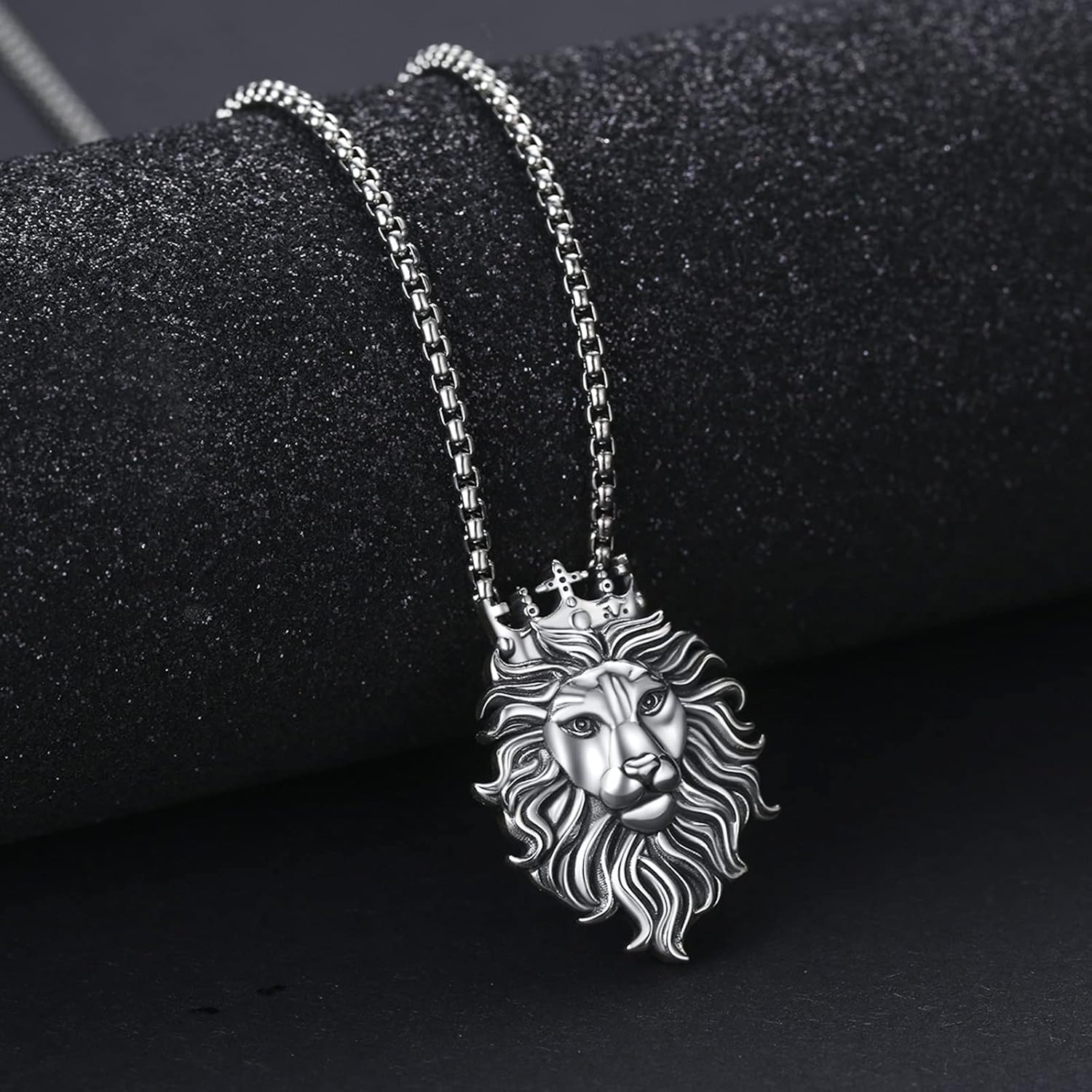 Cuoka Lion Necklace for Men Women S925 Sterling Silver King Retro Punk Gothic Hip Hop Rock Animal Lion Head Pendant Charm Jewelry Chain Necklace Viking Protection Amulet Necklaces - Image 3