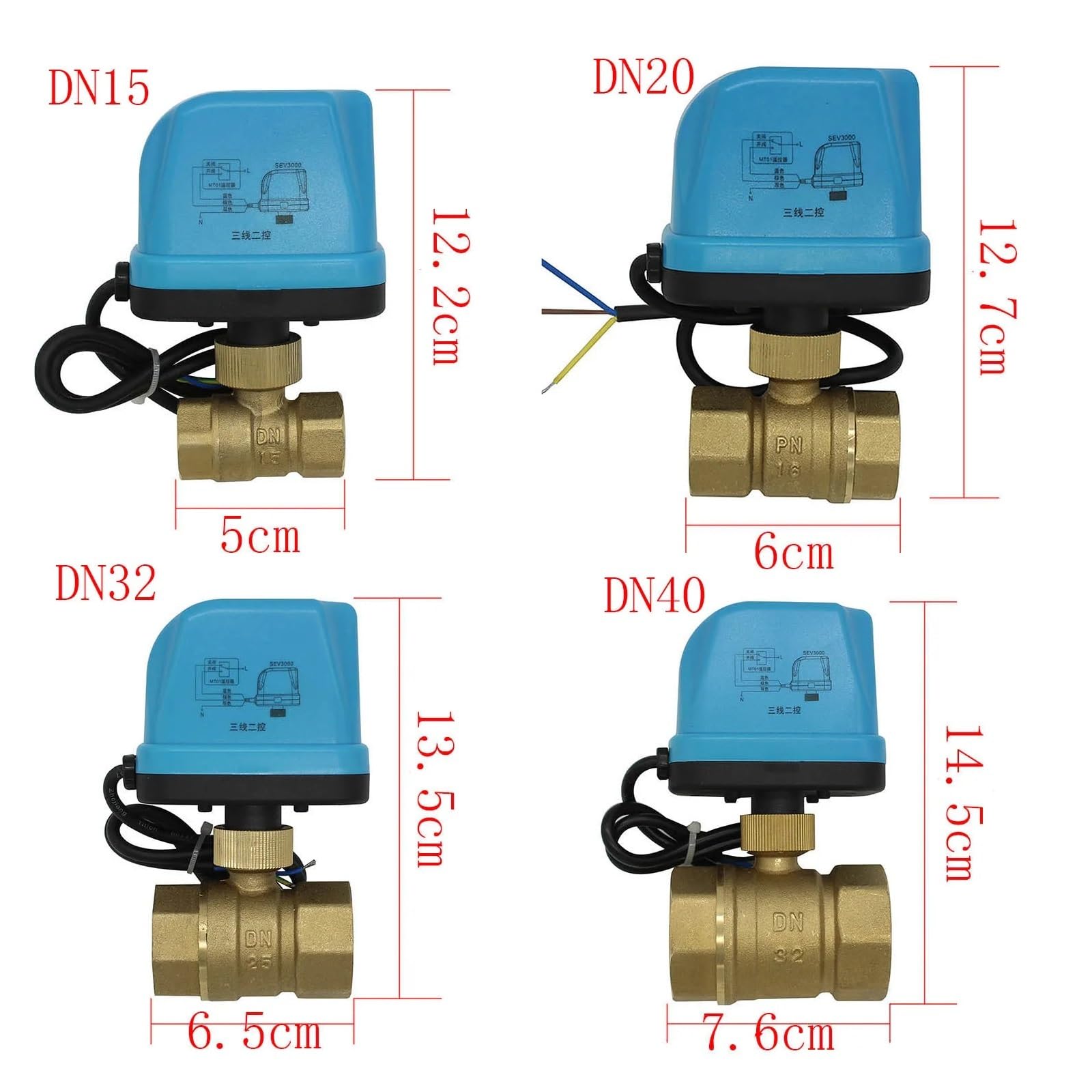 MUHM Válvula motorizada 2 vías Válvula de Bola eléctrica motorizada 1/2 3/4 1 1-1/4 1-1/2 2 Pulgada 220vAC (Size : DN20)