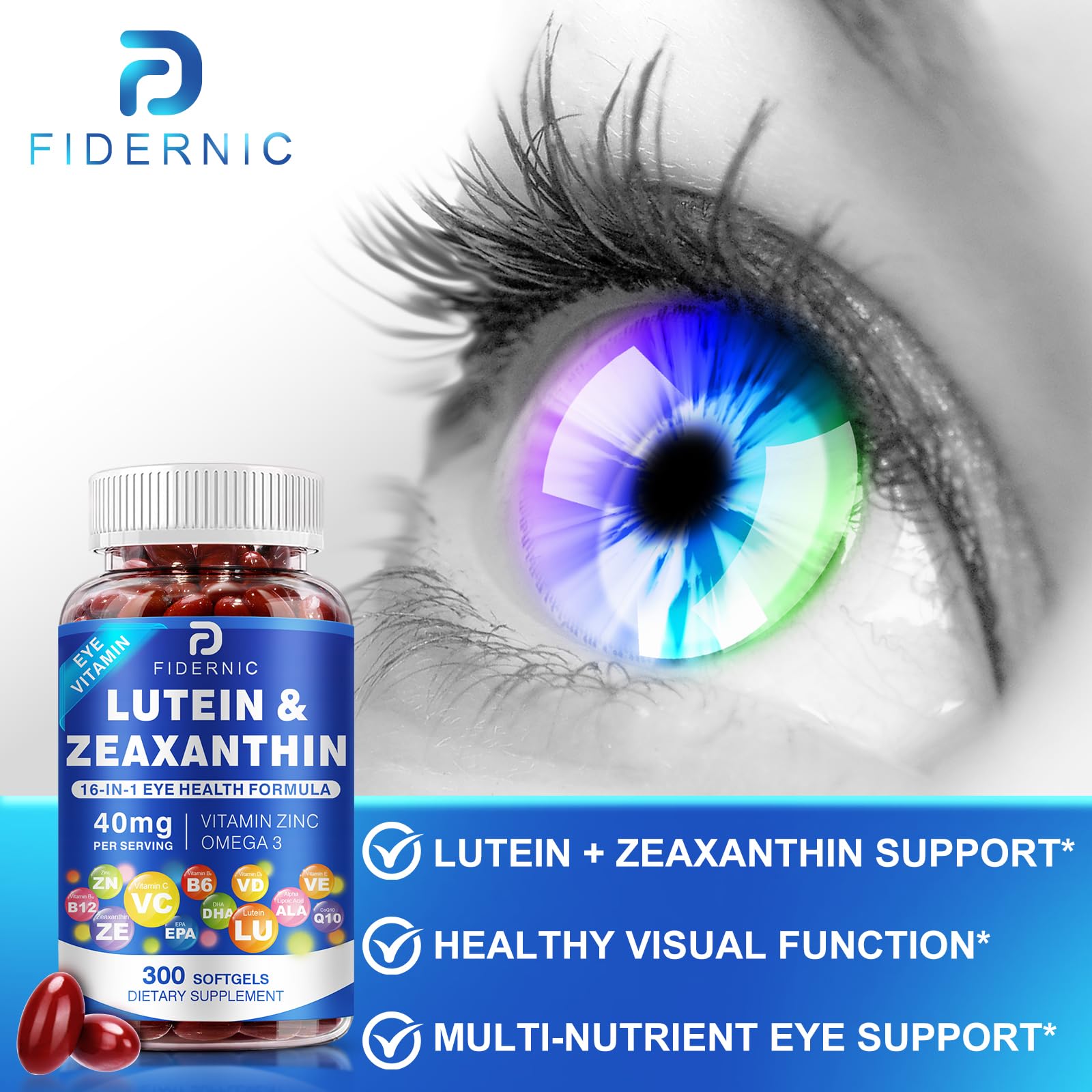 Lutein and Zeaxanthin Supplement - AREDS 2 Plus+ Eye Vitamins, 40 mg Lutein & 8 mg Zeaxanthin with Vitamins C, E, Zinc, Omega-3 & CoQ10 - 300 Softgels — Amazon image 7