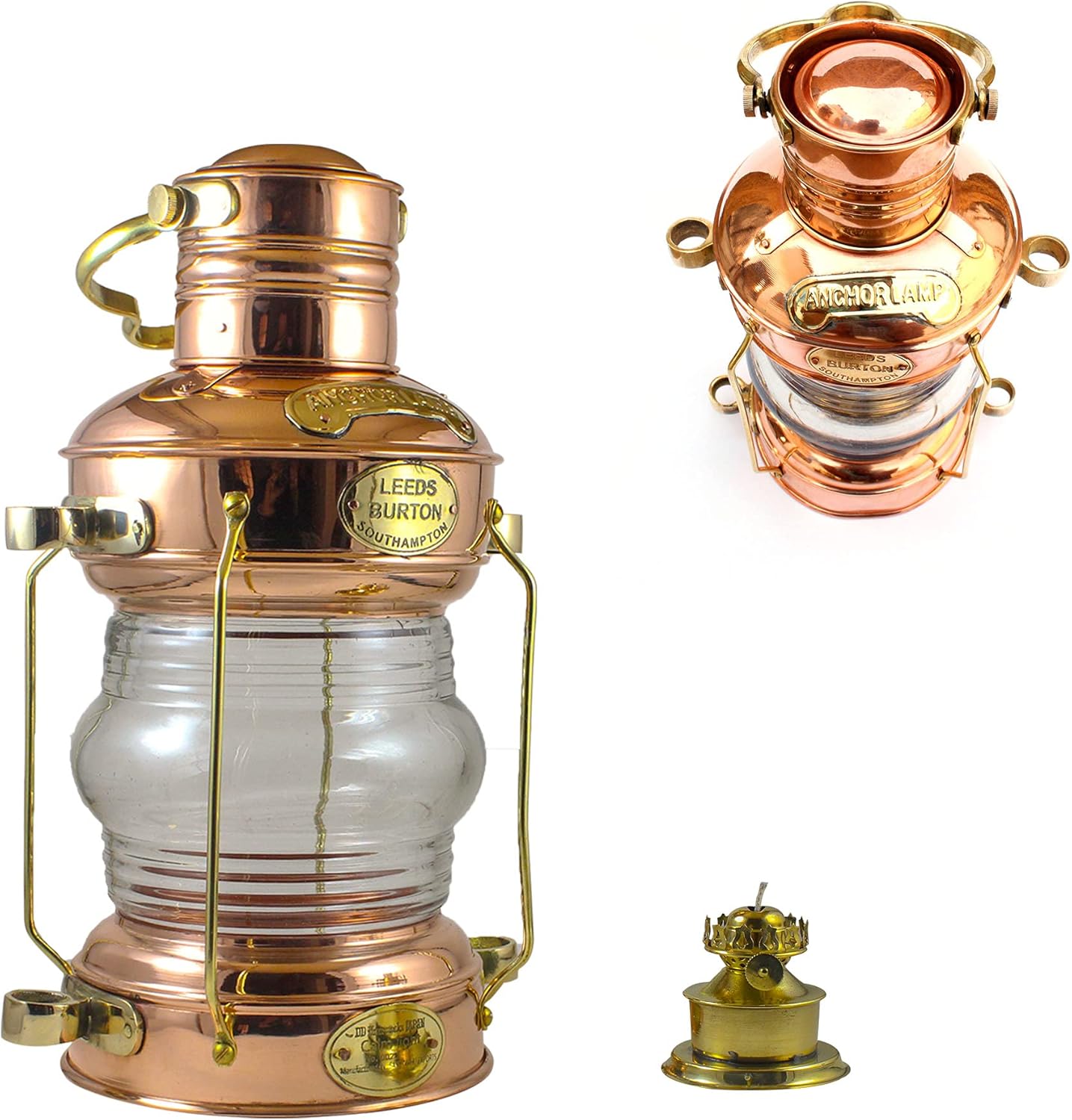 Antique Style Brass Copper Finish Vintage Reproduction 14” Leeds Burton Nautical Maritime Ship Oil Lamp Burner Lantern