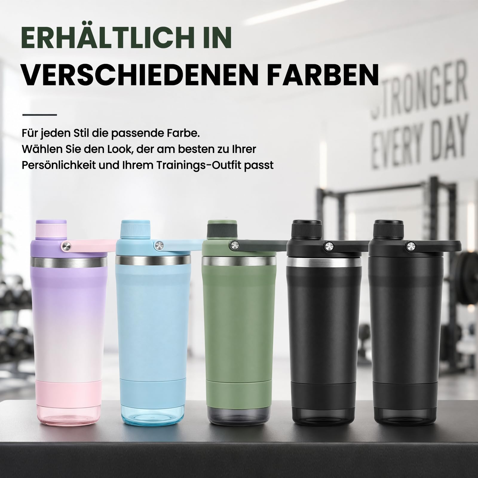 Shaker Edelstahl 700ml, Edelstahl Shaker Doppelwandig mit Pulverfach, Proteinshaker mit Innenskalierung für eisgekühlte Proteinshakes, Klumpenfrei, Auslaufsicher für Freizeit und Sport, BPA-Frei