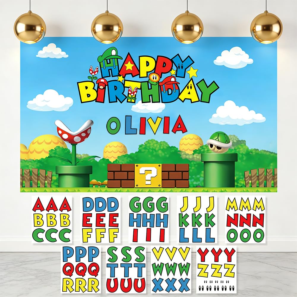 Personalized Birthday Backdrop with Name Option-Custom DIY Alphabet Stickers for Birthday Party Decoration Wall Decor Backdrop(5.9x3.6ft)
