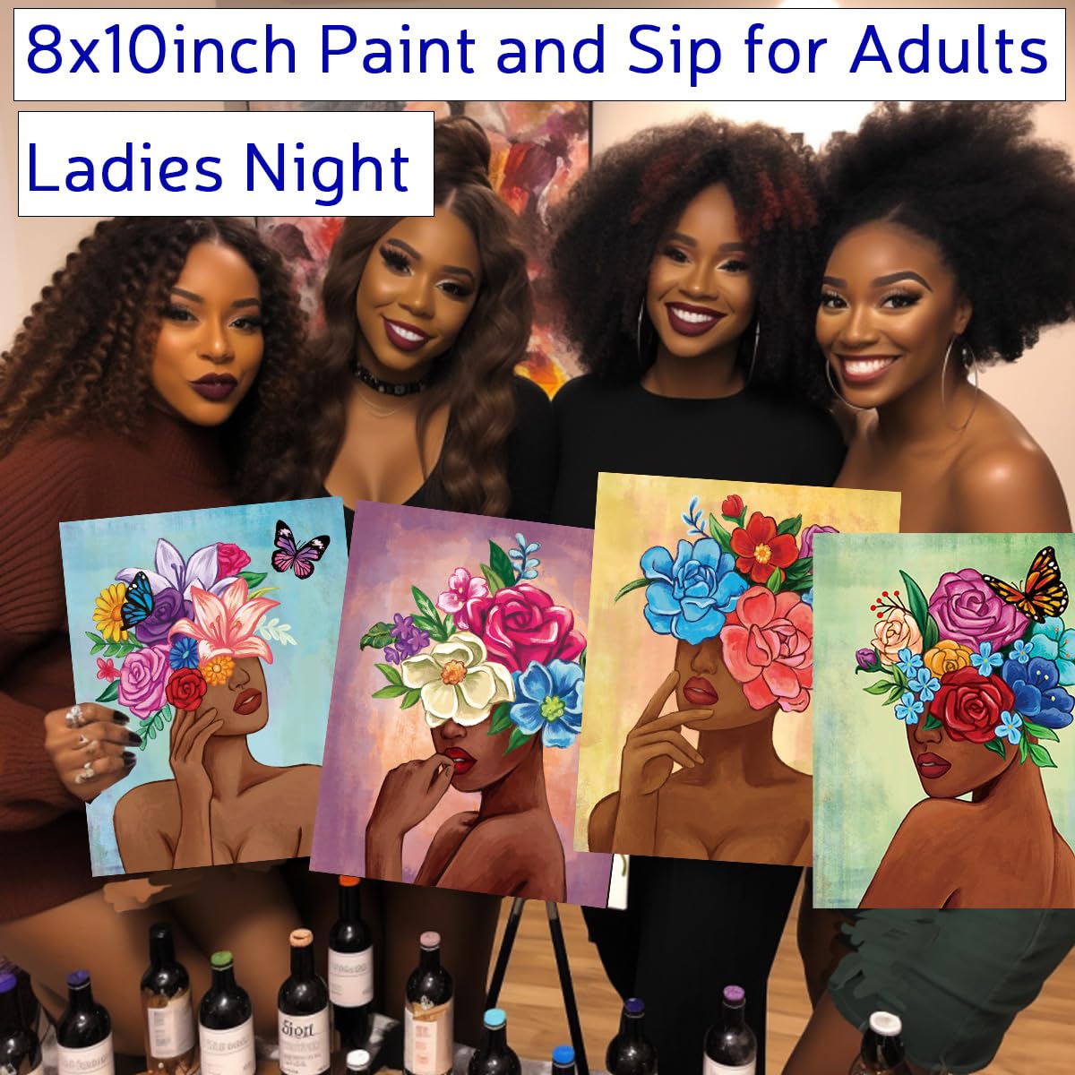 2Pcs Paint and Sip Kit for Adults,Pre Drawn Canvas to Paint for Flower Butterfly Date Night for Couples DIY Acrylic Painting Kits 8×10 (Sunset
