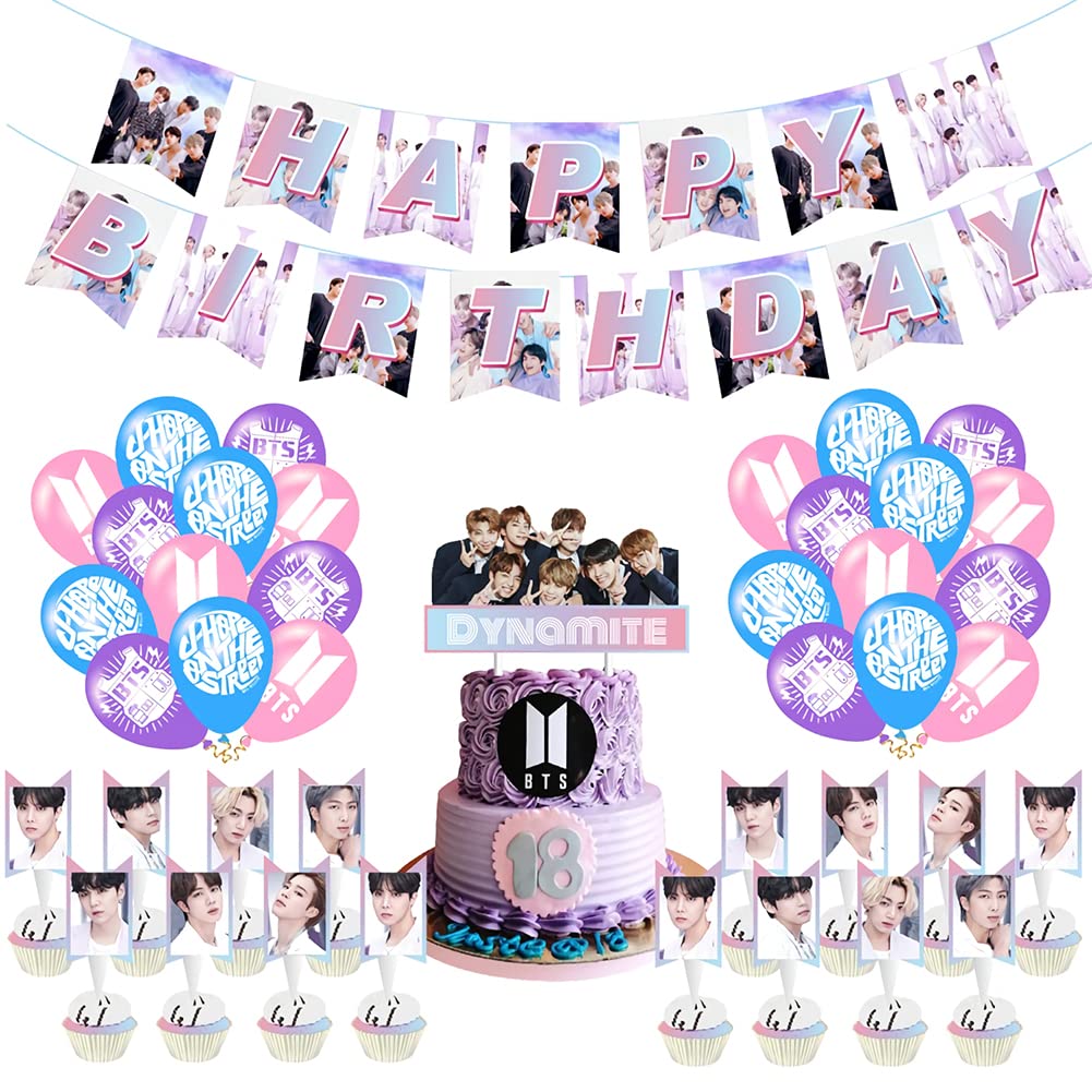 BTS Party Decorations Set ,36PCS BTS Birthday Party Supplies - BTS Birthday Cake Topper and BTS Birthday Banner Birthday B...