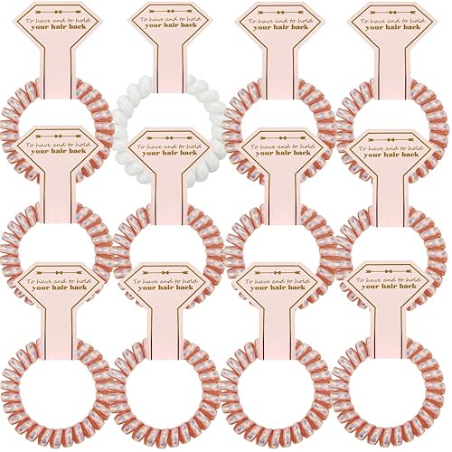 12 ligas para el cabello, coleteros en espiral plateados con tarjeta láser de diamante, regalos de dama de honor para despedida de soltera, bodas,