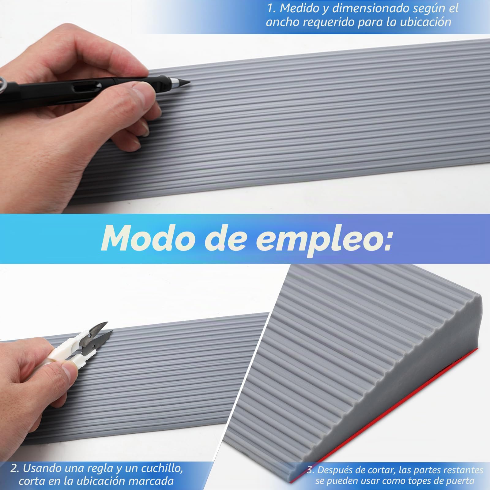 Rampa de umbral de puerta, rampa para silla de ruedas de PVC, superficie antideslizante, rampa de goma, rampa de acceso para silla de ruedas, cochecito, andador o scooter eléctrico (gris, 90 x 8 x 2,5