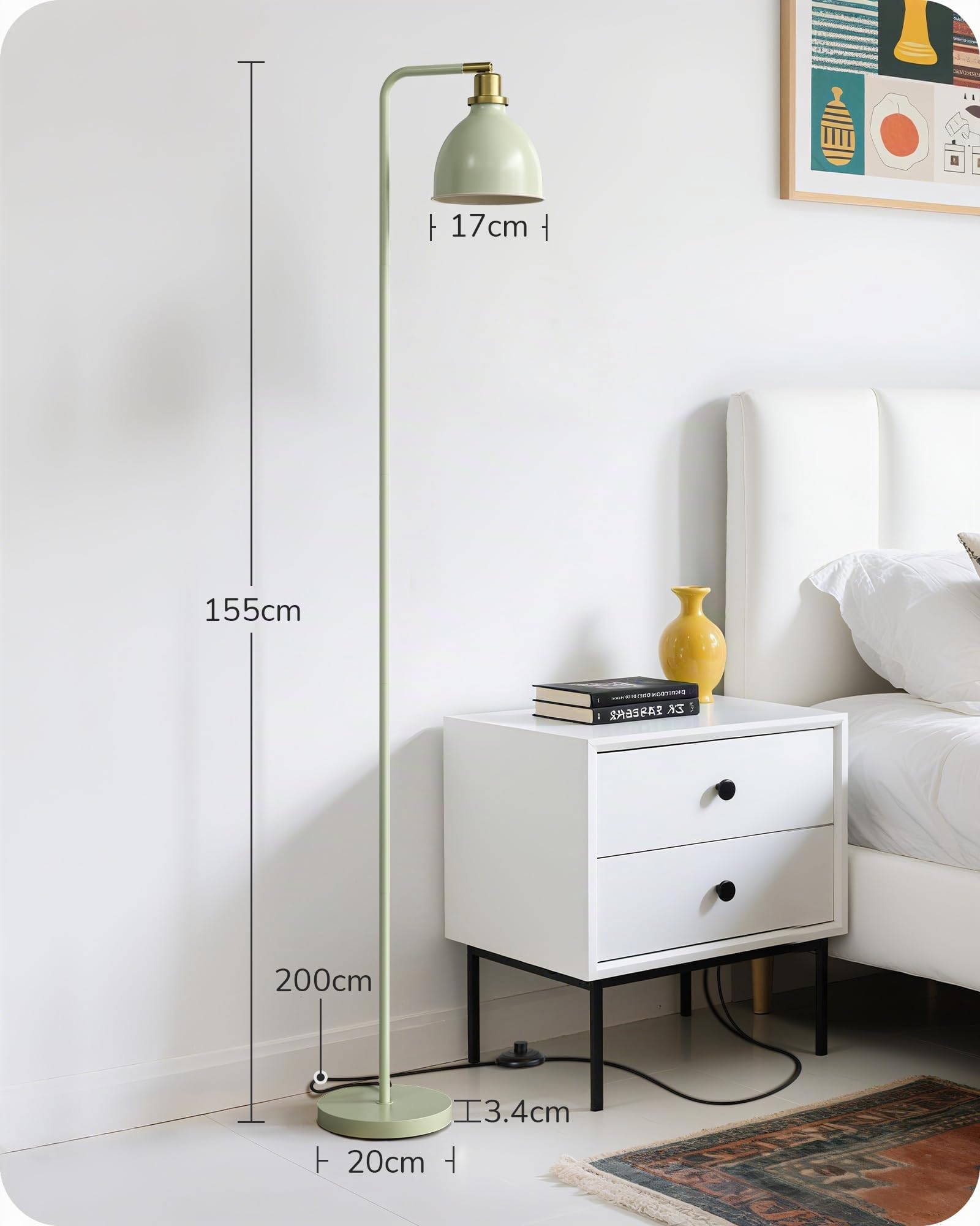 EDISHINE Lampadaire avec Tête en Métal Réglable, LED Incluse, Vert Clair
