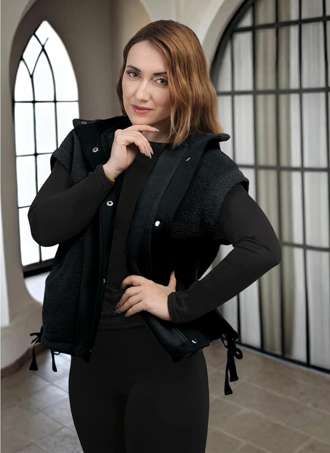 Womens Fuzzy Fleece Vest Trendy Warm Sleeveless Sherpa Jacket Winter Oversized Outerwear with Pockets - Image 6