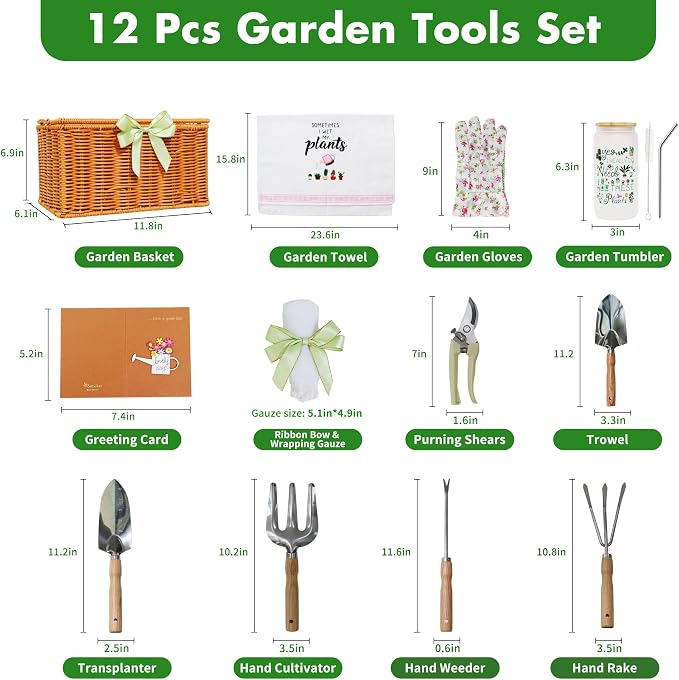 Set de herramientas de jardín 12 piezas con cesta miniatura 2