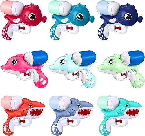 9 pistolas de chorro de agua para niños y niñas, pistola de agua de animales marinos, delfín, tiburón y caballito de mar, mini pistolas de agua