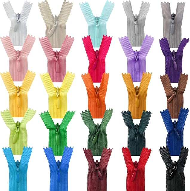 YuChiSX 50 Pcs 8 Inch/20cm Zippers Sewing Nylon Coil Zippers Bulk, Multicolor Nylon Coil Zippers for Sewing Crafts Bag Garment, 25 Assorted Colors Invisible Zipper