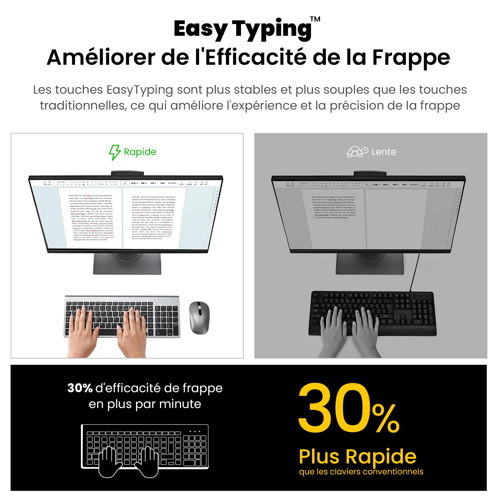Ensemble Clavier et Souris sans Fil, cimetech Claiver AZERTY Français, Combo Clavier et Souris, Set Silencieux avec Récepteur Nano USB 2.4GHz, Compatible avec Windows/MacOS, Windows PC Laptop - Gris