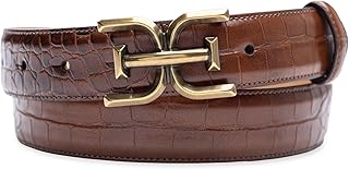 Women's Fashion Double-E Plaque Logo Buckle Slim Textured Belt for Jeans...