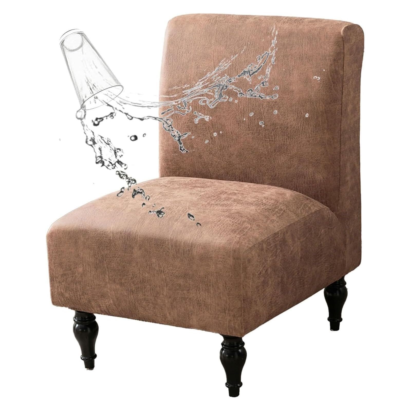 NMVAWIPT Waterproof Armless Accent Chair Slipcover - Faux Leather Slipper Cover With Elastic Bottom(3#,1pcs)
