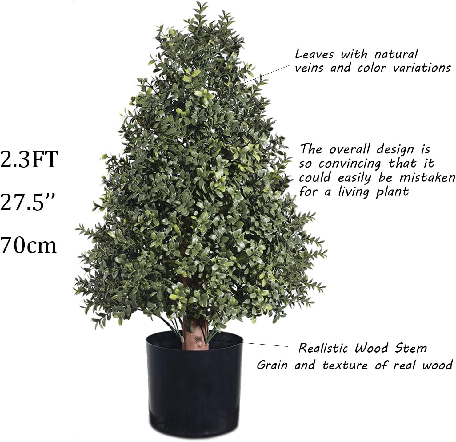27.5'' Artificial Boxwood Topiary Tree 2 Pack, 2.3ft Cone-Shaped Potted Plant for Indoor & Outdoor Porch Decor