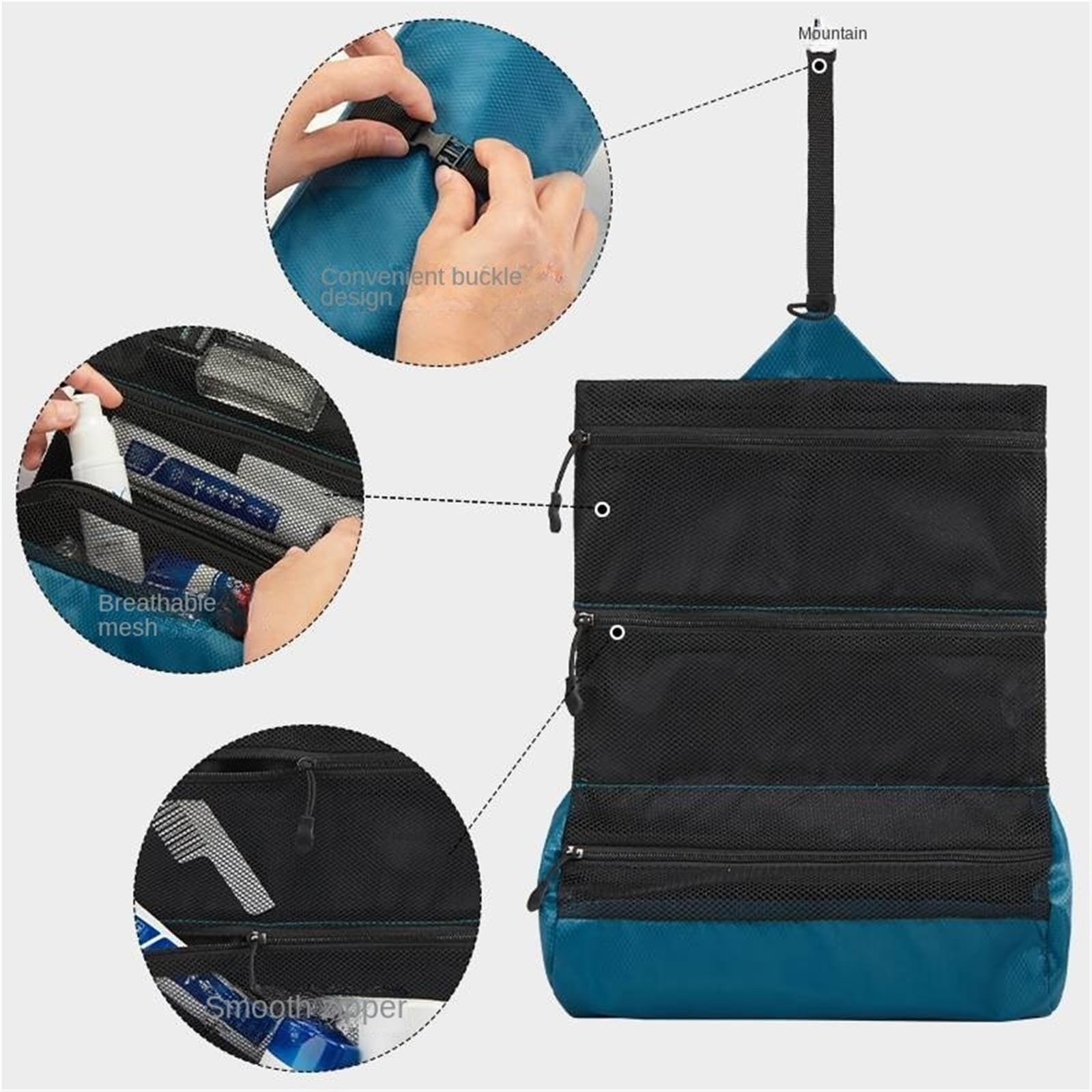 1 pz borsa da toilette pieghevole viaggio trucco portatile uomo asciutta e bagnata impermeabile for lavaggio a secco Per Viaggi(Dark Blue)