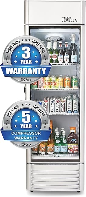 PremiumLevella PRF125DX Single Glass Door Merchandiser Refrigerator -Beverage Display Cooler-12.5 cu ft-Silver