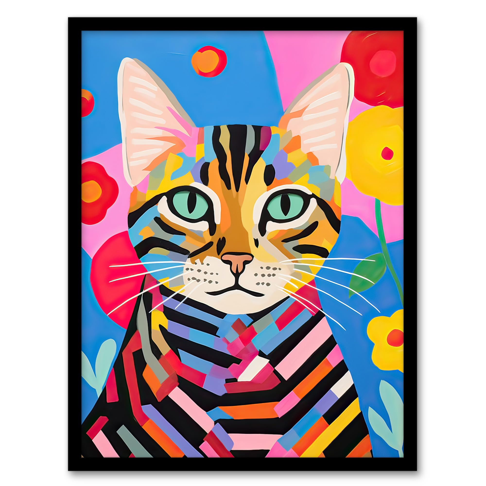 Artery8 Abstract Stripey Cat Oil Painting A4 Kids Bedroom Artwork