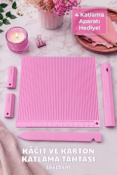 Ka t ve Karton Katlama Tahtas  16x15 cm | Skorlama Panosu | Davetiye, Kutu ve Scrapbook Katlama Aparat  | Pembe | Plastik