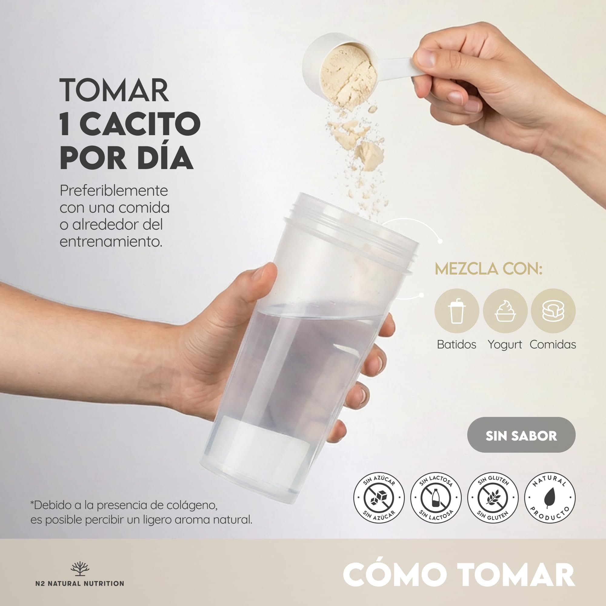 N2 Natural Nutrition. Creatina Monohidratada + Multi Colágeno Hidrolizado con Vitamina C en polvo (70 Dosis) 3000mg Creatina + Colágeno I,II,III,V y X–Sin Sabor–Soporte Muscular, Articulaciones, Piel