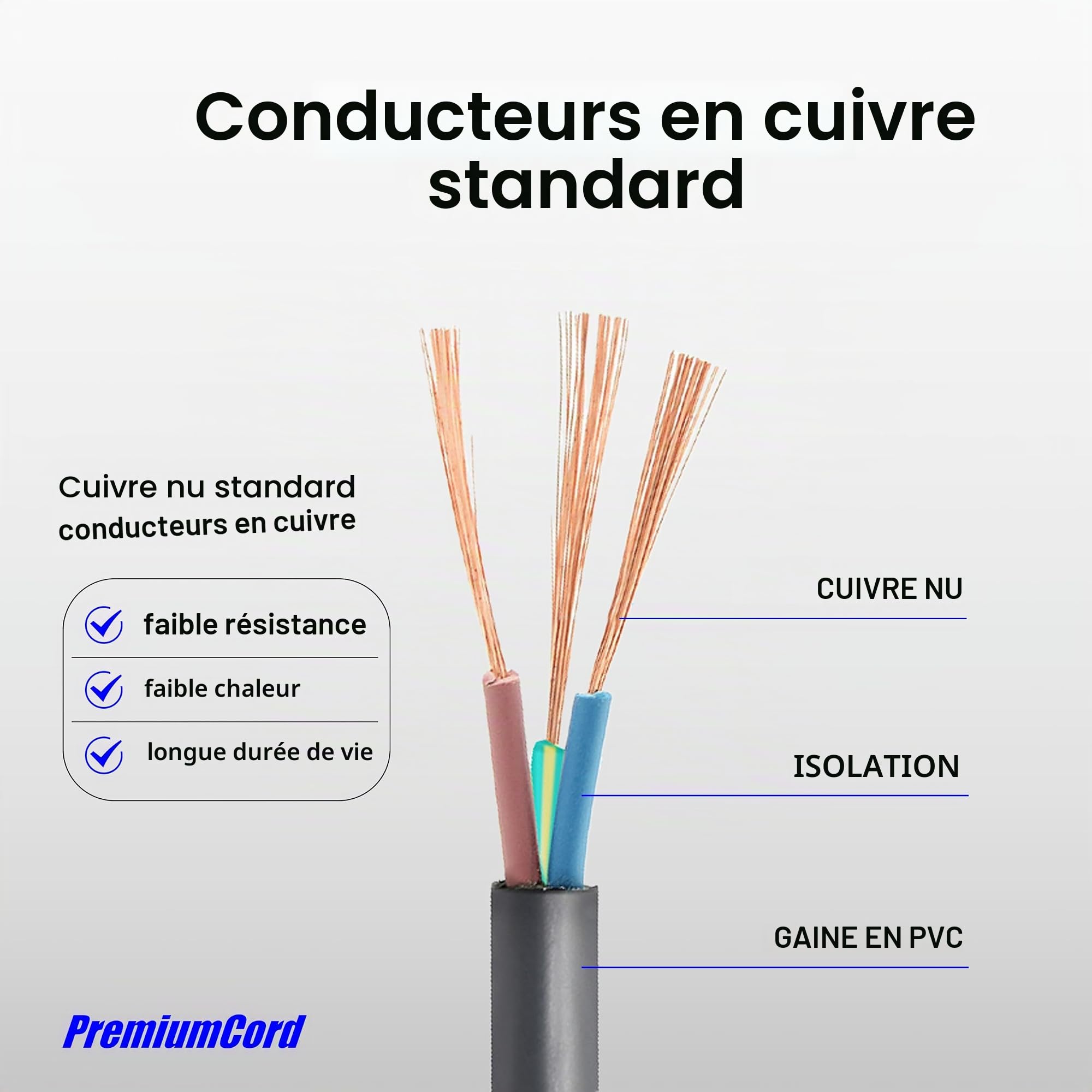 PremiumCord Câble d'Alimentation de 230V 5m, Câble d'Alimentation Avec Contact de Mise à la Terre à Angle Par Papport à la Prise C13, IEC de Fourniture PC à 3 Broches C13, Couleur Noire